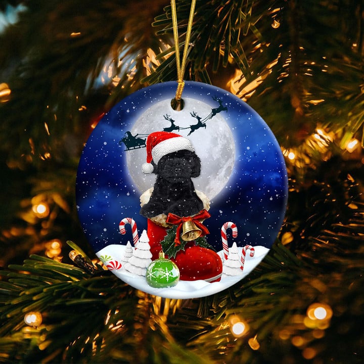 Poodle Black In Santa Boot Christmas Ceramic Ornament