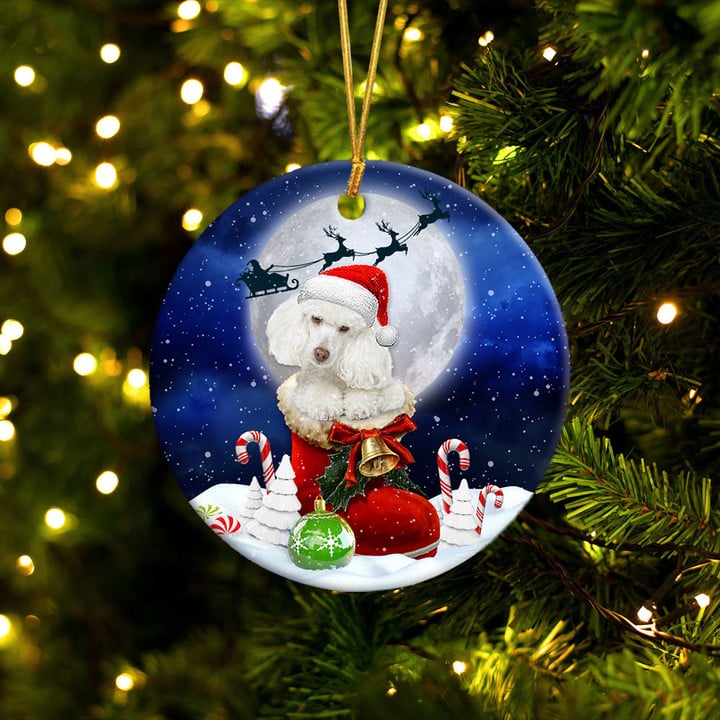 Poodle White In Santa Boot Christmas Ceramic Ornament