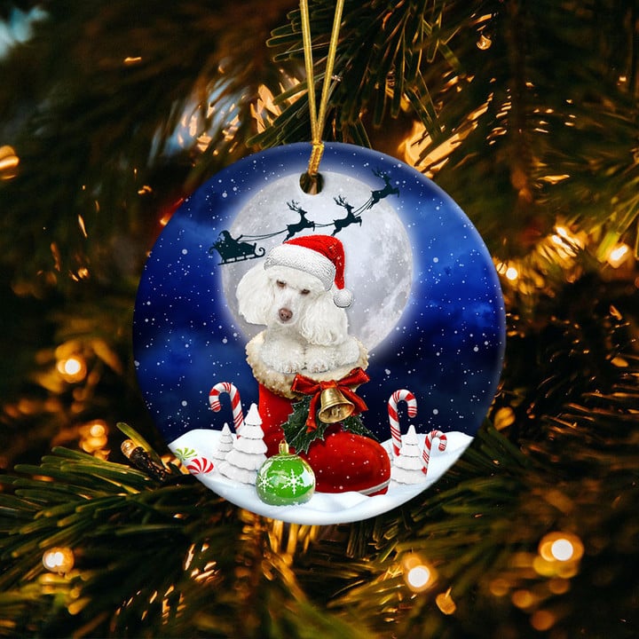 Poodle White In Santa Boot Christmas Ceramic Ornament