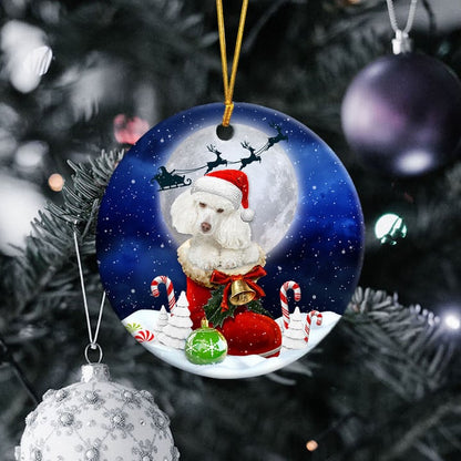 Poodle White In Santa Boot Christmas Ceramic Ornament