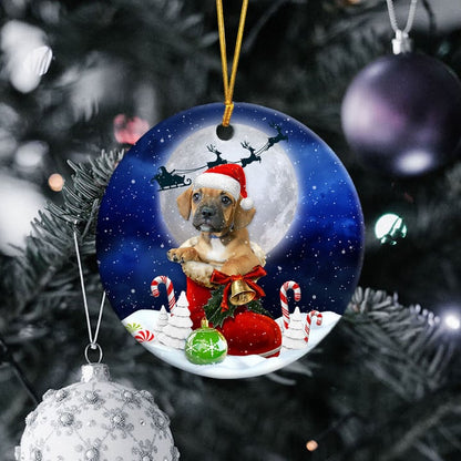 Puggle In Santa Boot Christmas Ceramic Ornament