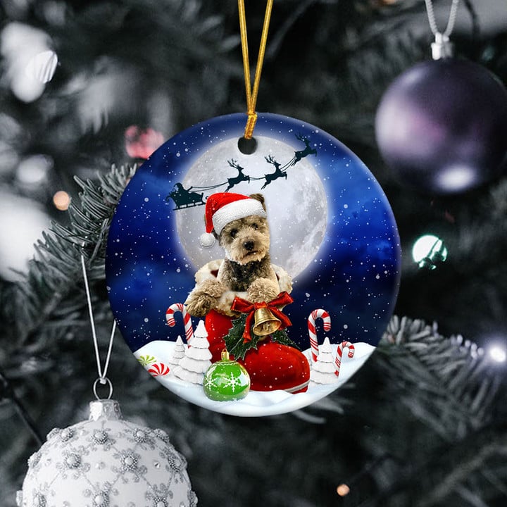 Pumi dog In Santa Boot Christmas Ceramic Ornament