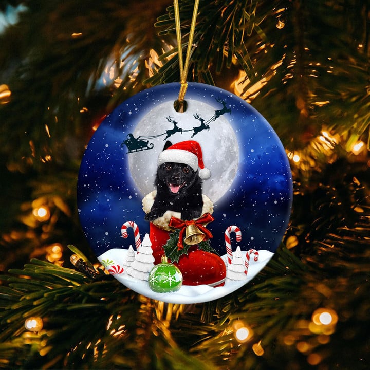 Schipperke In Santa Boot Christmas Ceramic Ornament