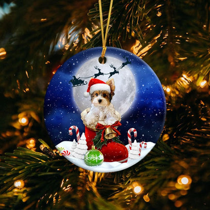 Ornement Rond En Céramique Yorkshire Terrier parti dans Santa Boot Noël 