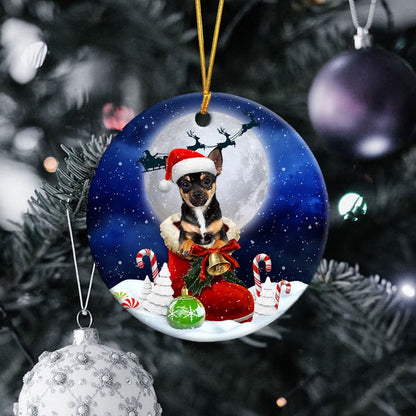 Chihuahua blue tan In Santa Boot Christmas Ceramic Ornament