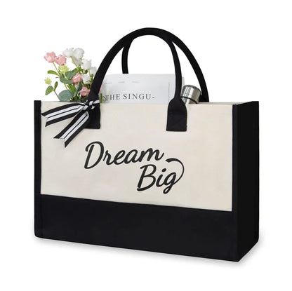 Letter Canvas Bag Women Hit Color Simple Shoulder Shopping Tote Handbag