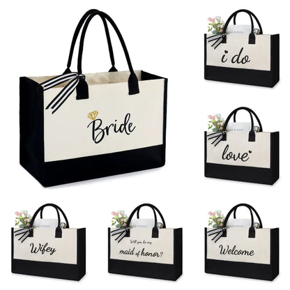 Bride Canvas Bag Women Hit Color Simple Shoulder Shopping Tote Handbag