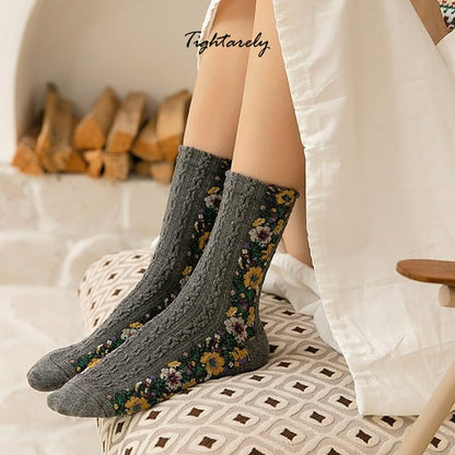 Chaussettes vintage brodées à fleurs pour femmes (🎁Vente du Nouvel An) -A*