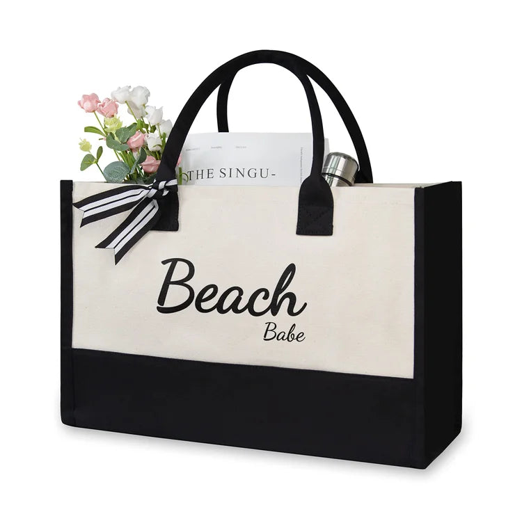 Letter Canvas Bag Women Hit Color Simple Shoulder Shopping Tote Handbag