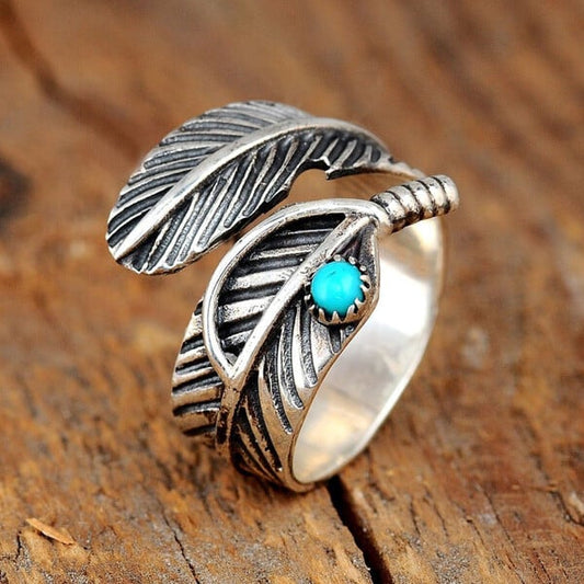 🔥 Last Day Promotion 75% OFF🎁Boho Feather Turquoise Adjustable Ring