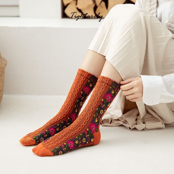 Chaussettes vintage brodées à fleurs pour femmes (🎁Vente du Nouvel An) -A*