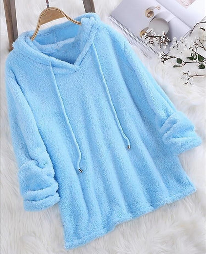 Women's Solid Color Long-sleeved Hooded Plush Double-sided Fleece Plush Sweater