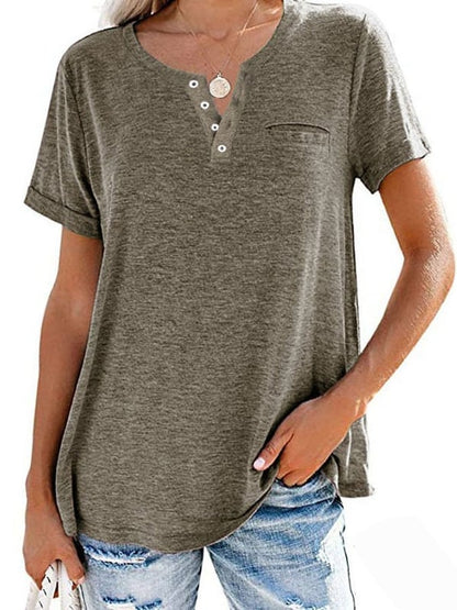 Fashion Solid Color Pocket Short Sleeve T-Shirt