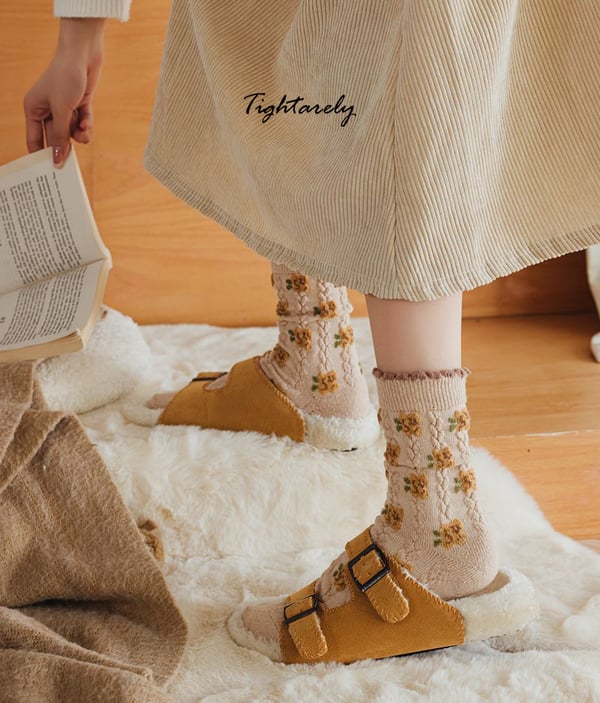 Chaussettes vintage brodées à fleurs pour femmes (🎁Vente du Nouvel An) -K*