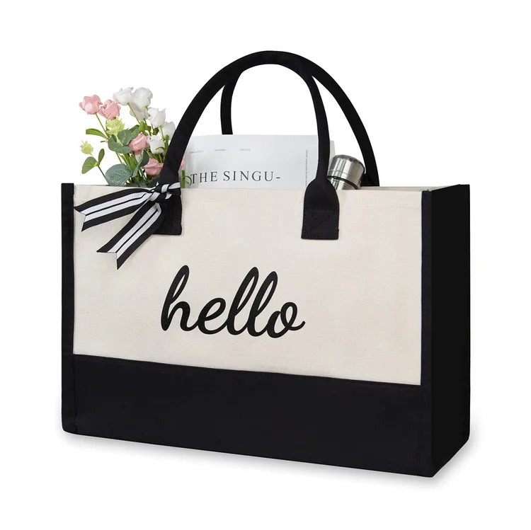 Letter Canvas Bag Women Hit Color Simple Shoulder Shopping Tote Handbag