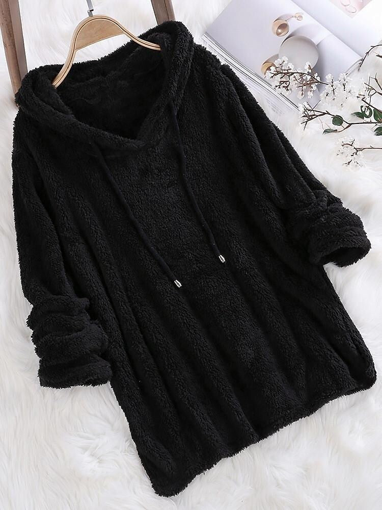 Women's Solid Color Long-sleeved Hooded Plush Double-sided Fleece Plush Sweater