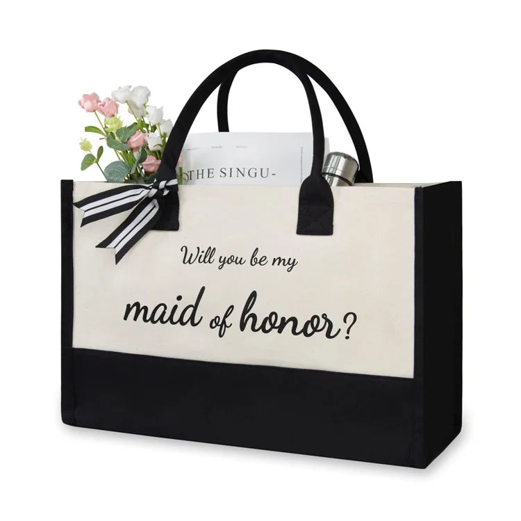 Bride Canvas Bag Women Hit Color Simple Shoulder Shopping Tote Handbag