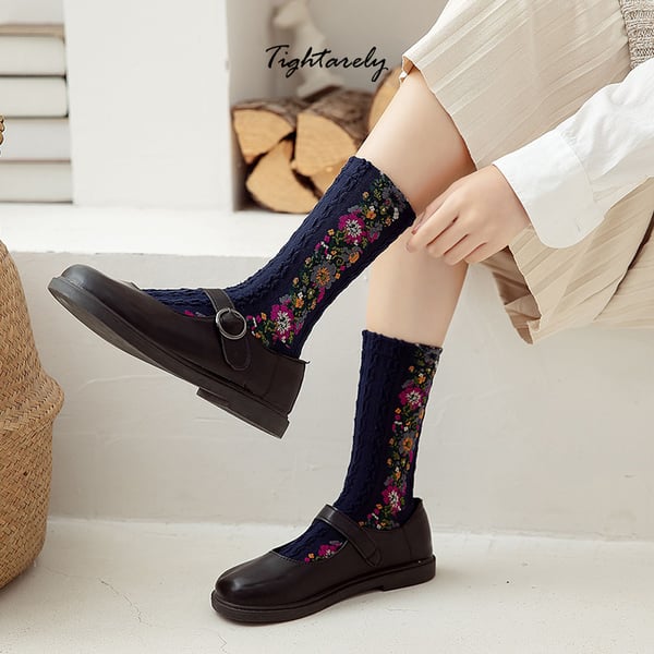 Chaussettes vintage brodées à fleurs pour femmes (🎁Vente du Nouvel An) -A*