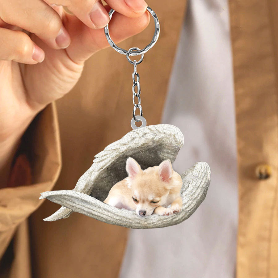 Blond Chihuahua Sleeping Angel Acrylic Keychain