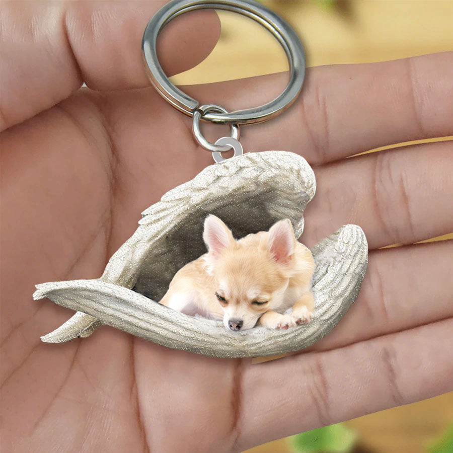 Blond Chihuahua Sleeping Angel Acrylic Keychain