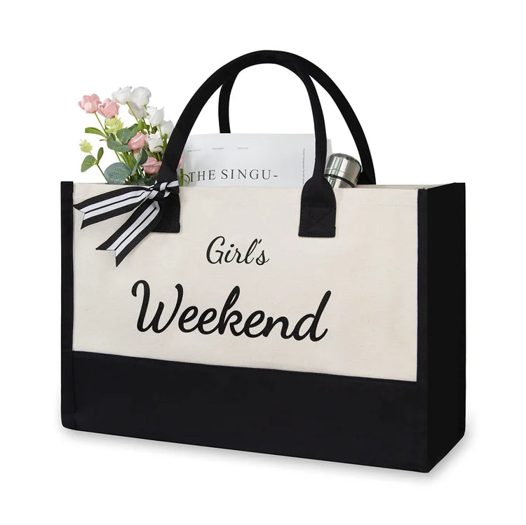 Letter Canvas Bag Women Hit Color Simple Shoulder Shopping Tote Handbag