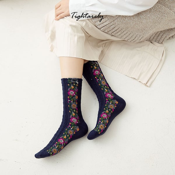 Chaussettes vintage brodées à fleurs pour femmes (🎁Vente du Nouvel An) -A*