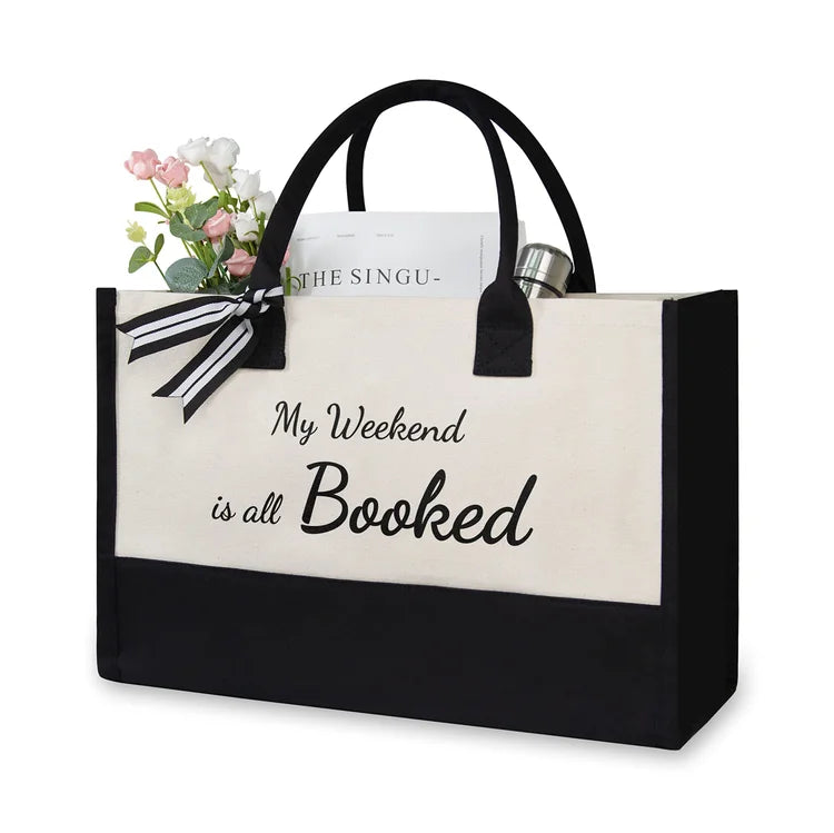 Letter Canvas Bag Women Hit Color Simple Shoulder Shopping Tote Handbag