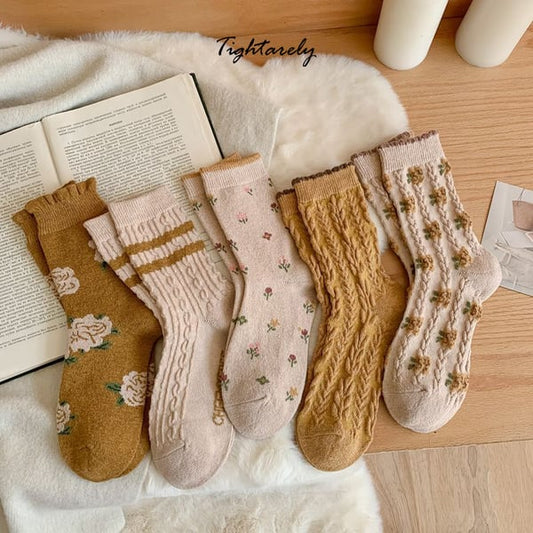 Chaussettes vintage brodées à fleurs pour femmes (🎁Vente du Nouvel An) -K*