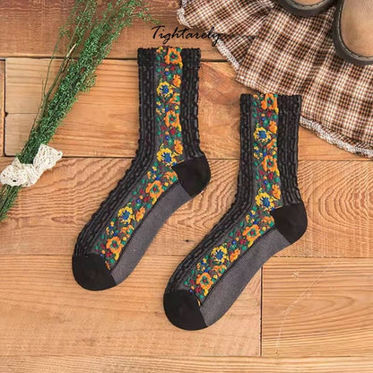 Chaussettes vintage brodées à fleurs pour femmes (🎁Vente du Nouvel An) -A*