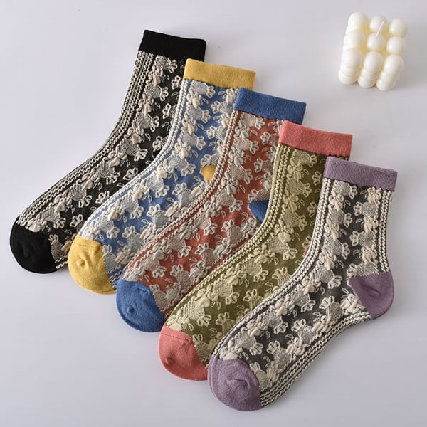 Black Friday Sale 50%OFF-5 paires de chaussettes vintage en coton gaufré pour femmes