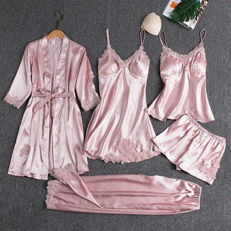 Silk 5 Piece Pajama Set