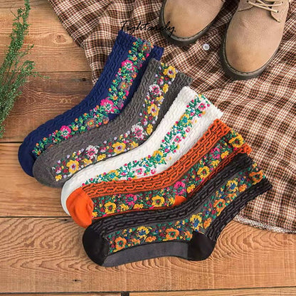 Chaussettes vintage brodées à fleurs pour femmes (🎁Vente du Nouvel An) -A*