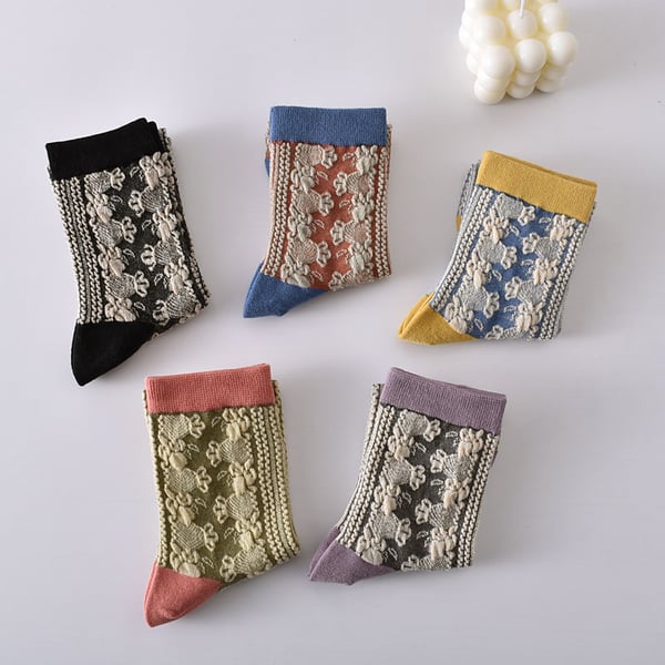 Black Friday Sale 50%OFF-5 paires de chaussettes vintage en coton gaufré pour femmes