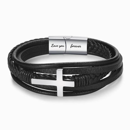 À mon fils, priez à travers lui Bracelet croix en cuir 