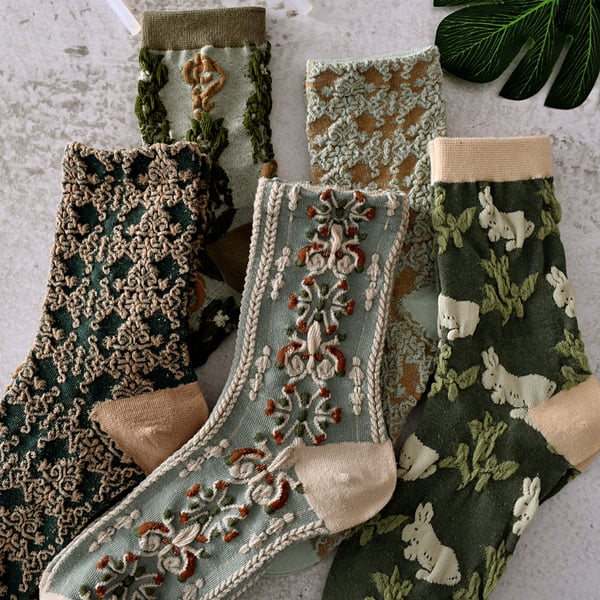 Black Friday Sale 50 % Rabatt auf 5 Paar Damen-Baumwollsocken mit Blumenmuster