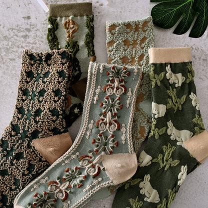 Black Friday Sale 50%OFF-5 paires de chaussettes en coton à fleurs pour femmes