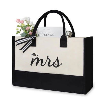 Bride Canvas Bag Women Hit Color Simple Shoulder Shopping Tote Handbag