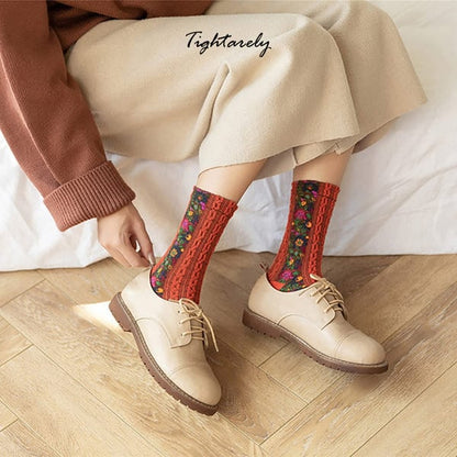 Chaussettes vintage brodées à fleurs pour femmes (🎁Vente du Nouvel An) -A*