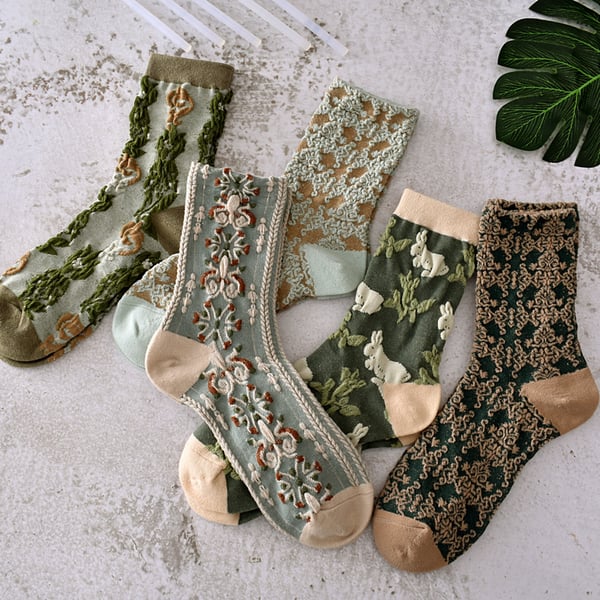 Black Friday Sale 50%OFF-5 paires de chaussettes en coton à fleurs pour femmes