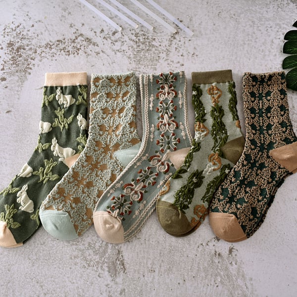 Black Friday Sale 50%OFF-5 paires de chaussettes en coton à fleurs pour femmes