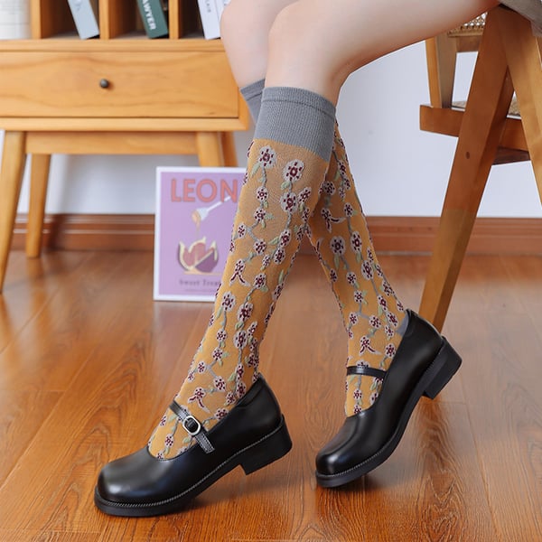 Black Friday Sale 50%OFF-4 Pairs Womens Floral Long Cotton Socks