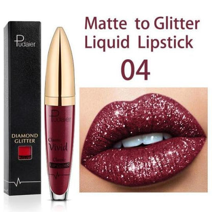 (🍀🎅PRÉVENTE DE Noël -48% DE RÉDUCTION) Brillant à lèvres diamant mat à paillettes rouge à lèvres liquide imperméable 