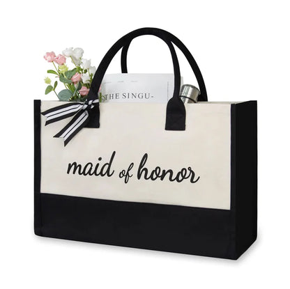 Bride Canvas Bag Women Hit Color Simple Shoulder Shopping Tote Handbag