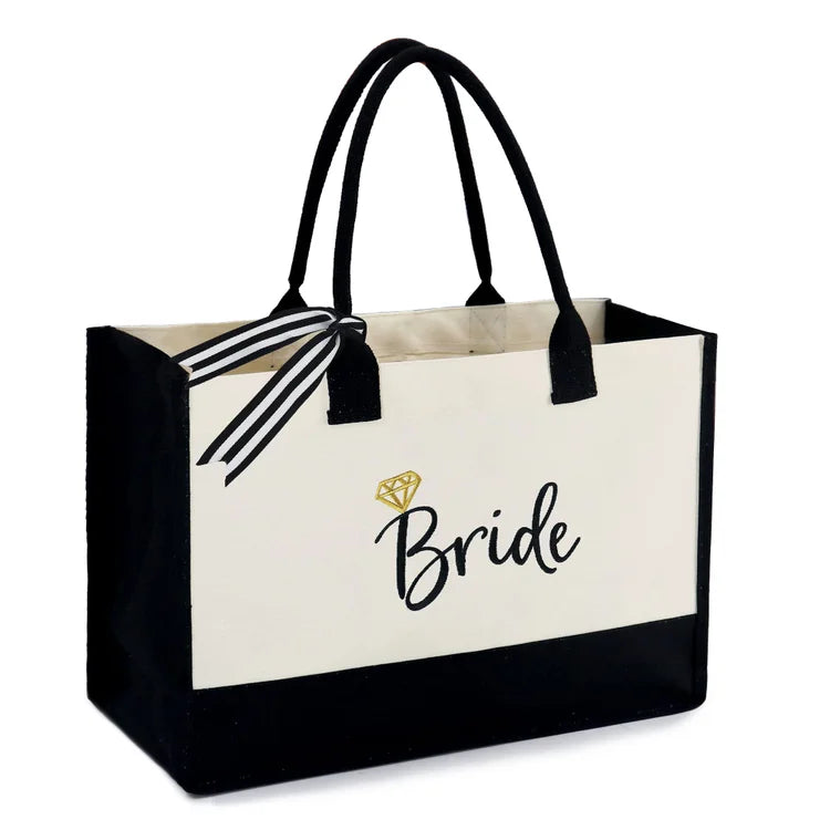 Bride Canvas Bag Women Hit Color Simple Shoulder Shopping Tote Handbag