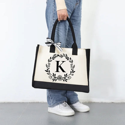 Sac à main en toile avec lettres pour femmes, fourre-tout de Shopping Simple à bandoulière couleur frappée