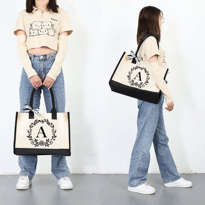 Sac à main en toile avec lettres pour femmes, fourre-tout de Shopping Simple à bandoulière couleur frappée 