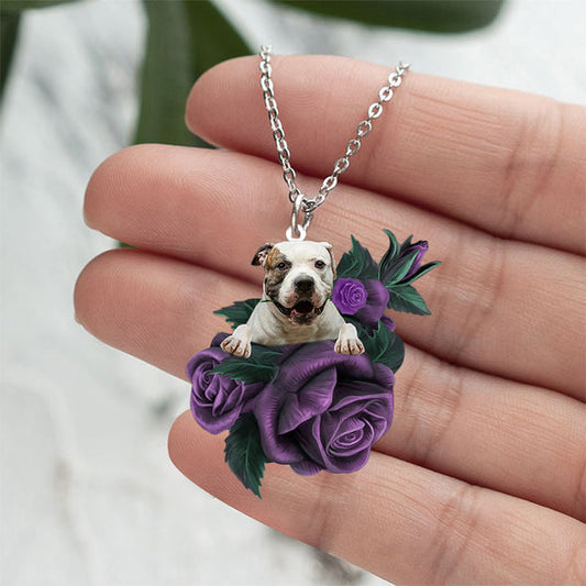 American BullDog In Purple Rose Stainless Steel Necklace