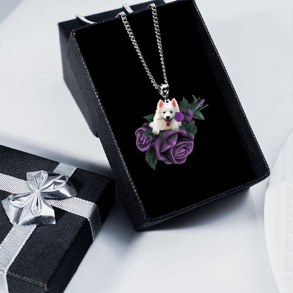 American Eskimo In Purple Rose Stainless Steel Necklace