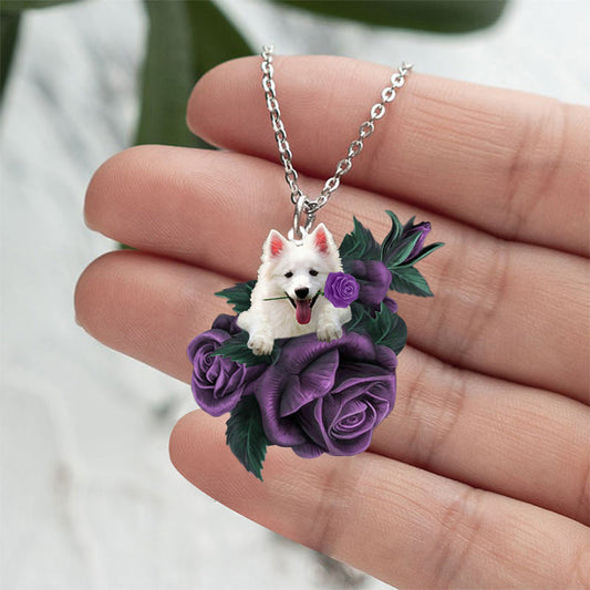 American Eskimo In Purple Rose Stainless Steel Necklace