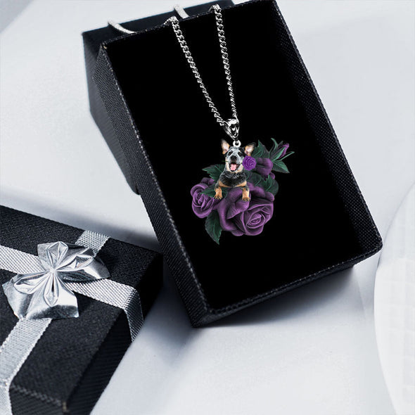 Australian Cattle In Purple Rose Stainless Steel Necklace